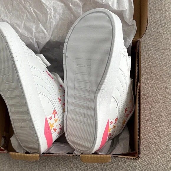 Puma Kids White Sneakers with Pink and Orange Accents - Picture 5 of 5